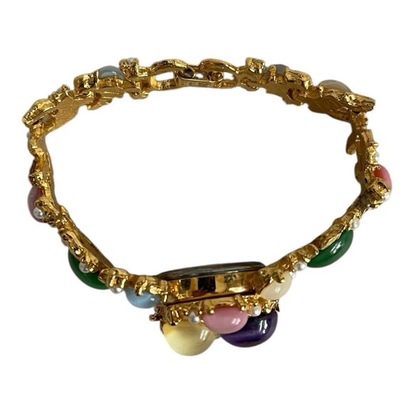 SPATZ Goldtone Multicolor Moonstone Cabochon Hidden Watch Bracelet - Picture 7 of 9